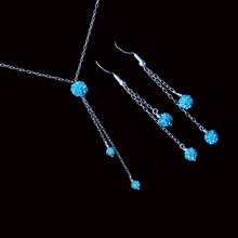 Load image into Gallery viewer, handmade crystal drop necklace accompanied by a matching pair of multi-strand drop earrings, aquamarine blue or custom color
