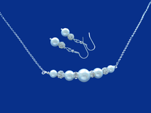 Load image into Gallery viewer, Necklace And Earring Set - Bridal Gift Ideas - Bridesmaid Gift - handmade pearl and crystal bar necklace accompanied by a pair of drop earrings, white or custom color