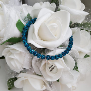 Handmade Sister of Groom pave crystal rhinestone charm bracelet - blue zircon or custom color - Sister of the Groom Bracelet - Bridal Bracelets
