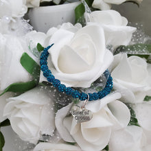 Load image into Gallery viewer, Handmade Sister of Groom pave crystal rhinestone charm bracelet - blue zircon or custom color - Sister of the Groom Bracelet - Bridal Bracelets