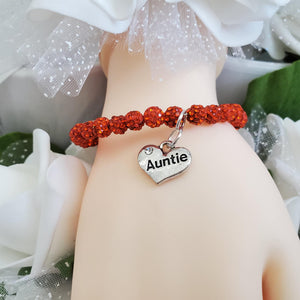 Handmade auntie pave crystal rhinestone charm bracelet, hyacinth or custom color - Gifts For Your Aunt - Auntie Gift - Auntie Gift Ideas