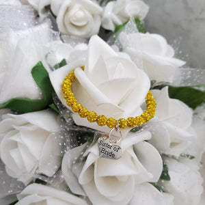 Handmade Sister of Bride pave crystal rhinestone charm bracelet - citrine (yellow) or custom color - Sister of the Groom Bracelet - Bridal Bracelets