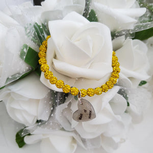Handmade maid of honor pave crystal rhinestone charm bracelet - citrine (yellow) or custom color - Bridesmaid Jewelry - Bridesmaid Gift Ideas