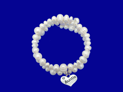Auntie Bracelet - Auntie Gift Ideas - Auntie Gift, handmade auntie fresh water pearl expandable multi layer wrap charm bracelet, ivory