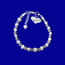 Load image into Gallery viewer, A handmade fresh water pearl and floral charm bracelet for Mommy - Mommy Fresh Water Pearl Bracelet - Bracelets