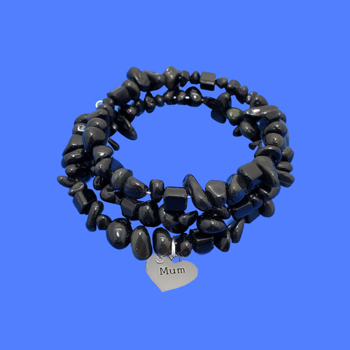 mum black onyx expandable multi layer wrap charm bracelet