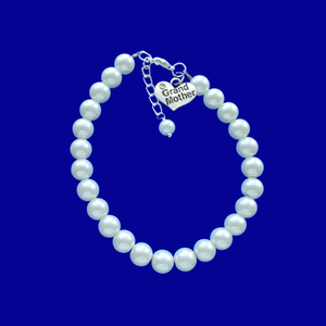 Grand Mother Gift - Grandmothers Gift - grand mother handmade pearl charm bracelet, white or custom color