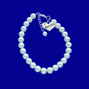 Auntie Bracelet - New Auntie Gifts - Auntie Gift Ideas, handmade auntie pearl charm bracelet, white or custom color