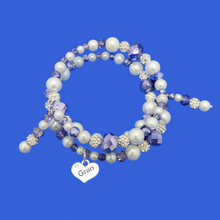 Load image into Gallery viewer, Gift ideas For Gran - Gran Birthday Gifts - Gran Present - gran pearl crystal expandable multi layer wrap charm bracelet, white and blue or custom color