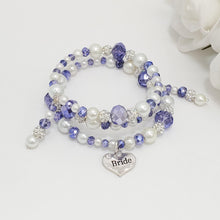 Load image into Gallery viewer, Handmade bride pearl and crystal expandable multi layer wrap charm bracelet, white and blue or custom color - Bride Gift - Bride Jewelry - Groom To Bride Gift