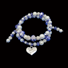 Load image into Gallery viewer, Friend Bracelet - Friend Gift - Best Friend Gift, best friend pearl crystal expandable multi layer wrap charm bracelet, white and blue or custom color