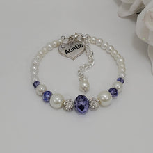 Load image into Gallery viewer, Handmade auntie pearl crystal charm bracelet, white and blue or custom color - Auntie Jewelry - Auntie Gift Ideas - Auntie Gift