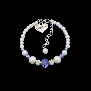 Daughter Gift - Daughter In Law Gifts - daughter pearl crystal charm bracelet, white and blue or custom color