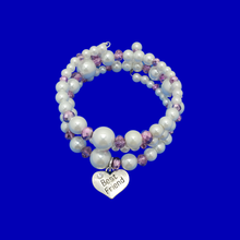 Load image into Gallery viewer, Best Friend Present - Friend Bracelet - Best Friend Gift, handmade best friend pearl crystal expandable multi layer wrap charm bracelet, white and purple or custom color