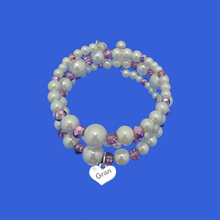 Load image into Gallery viewer, Gran Birthday Gifts - Gran Present - Gran Gift - gran pearl crystal expandable multi-layer wrap charm bracelet, white and purple or custom color