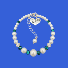 Load image into Gallery viewer, Granny Gift - Granny Present - Granny Jewelry - handmade granny pearl crystal charm bracelet, white and green or custom color