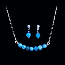 Load image into Gallery viewer, Gemstone Jewelry - Necklace And Earring Set - handmade natural gemstone bar necklace stud earring jewelry set, shades of blue, blue lines agate or custom color