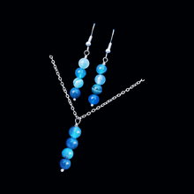 Load image into Gallery viewer, Gemstone Jewelry - Bridal Sets - Necklace And Earring Set, handmade natural gemstone drop necklace and earrings jewelry set, blue lines agate or custom color