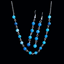 Load image into Gallery viewer, Gemstone Jewelry - Bridesmaid Gift - Necklace Set - handmade natural gemstone necklace accompanied by a pair of drop earrings, shades of blue (blue lines agate) or custom color