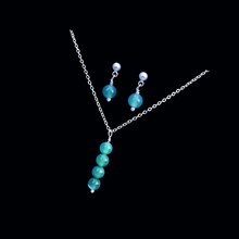 Load image into Gallery viewer, Necklace And Earring Set - Gemstone Jewelry, handmade natural gemstone drop necklace accompanied by a pair of stud earrings, green fantasy agate or custom color