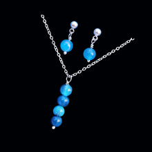 Load image into Gallery viewer, Gemstone Jewelry, Necklace Set - Necklace And Earring Set, handmade natural gemstone drop necklace accompanied by a pair of drop earrings, blue lines agate or custom color