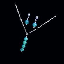 Load image into Gallery viewer, Gemstone Jewelry, Necklace Set - Necklace And Earring Set, handmade natural gemstone drop necklace accompanied by a pair of drop earrings, green fantasy agate or custom color