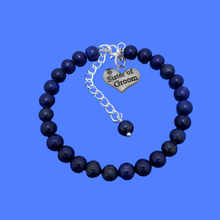 Load image into Gallery viewer, Sister of the Groom Gift - Groom&#39;s Sister, handmade sister of the groom natural gemstone charm bracelet, dark blue (lapis lazuli) or custom color