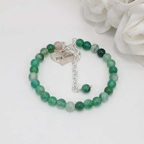 Handmade big sister natural gemstone charm bracelet - green fantasy agate (shades of green) or custom color - Big Sister Gift - Sister Gift - Big Sister Present 