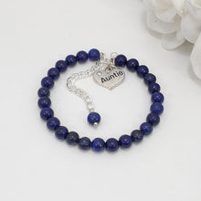 Load image into Gallery viewer, Handmade auntie natural gemstone charm bracelet, lapis lazuli (blue) or custom color - Auntie Gift Ideas - Auntie Gift - Auntie Present