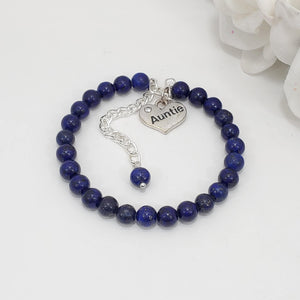 Handmade auntie natural gemstone charm bracelet, lapis lazuli (blue) or custom color - Auntie Gift Ideas - Auntie Gift - Auntie Present