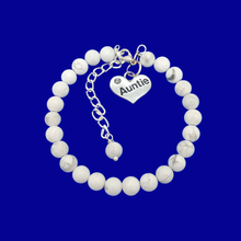 Load image into Gallery viewer, Gifts For My Aunt - Auntie Gift - Auntie Gift Ideas, handmade Auntie (white howlite) white and grey charm bracelet
