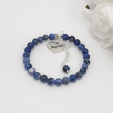 Load image into Gallery viewer, Handmade auntie natural gemstone charm bracelet, blue vein (shades of blue) or custom color - Auntie Gift Ideas - Auntie Gift - Auntie Present