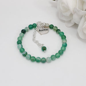 Handmade auntie natural gemstone charm bracelet, green fantasy agate (shades of green) or custom color - Auntie Gift Ideas - Auntie Gift - Auntie Present