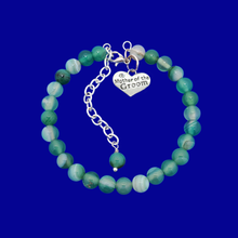 Load image into Gallery viewer, Gifts For Mother In Law - Mother Of The Groom Gift, handmade mother of the groom natural gemstone charm bracelet, shades of green (green fantasy agate) or custom color