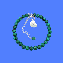 Load image into Gallery viewer, handmade natural gemstone sister charm bracelet (green malachite) shades of green and black stripeor custom color