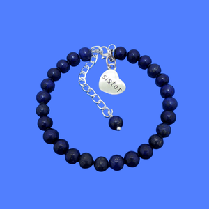 handmade natural gemstone sister charm bracelet (lapis lazuli) dark blue or custom color
