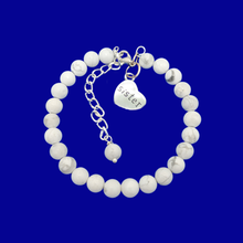 Load image into Gallery viewer, handmade natural gemstone sister charm bracelet (white howlite) shades of white and grey or custom color