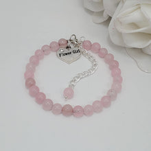 Load image into Gallery viewer, Handmade flower girl natural gemstone charm bracelet - rose quartz (pink) or custom color - Flower Girl Gift - Flower Girl Jewelry