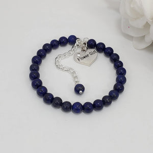 Handmade flower girl natural gemstone charm bracelet - lapis lazuli (blue) or custom color - Flower Girl Gift - Flower Girl Jewelry