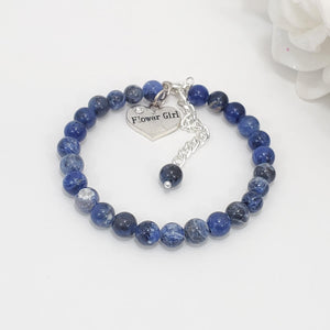 Handmade flower girl natural gemstone charm bracelet - blue vein (shades of blue) or custom color - Flower Girl Gift - Flower Girl Jewelry