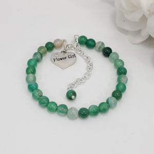 Handmade flower girl natural gemstone charm bracelet - green fantasy agate (shades of green) or custom color - Flower Girl Gift - Flower Girl Jewelry