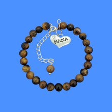 Load image into Gallery viewer, handmade nana natural gemstone charm bracelet (tiger&#39;s eye) shades of brown or custom color