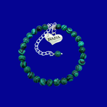Load image into Gallery viewer, handmade nana natural gemstone charm bracelet (green malachite) shades of green and black stripes or custom color