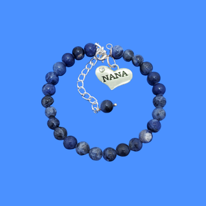 handmade nana natural gemstone charm bracelet (blue vein) shades of blue or custom color