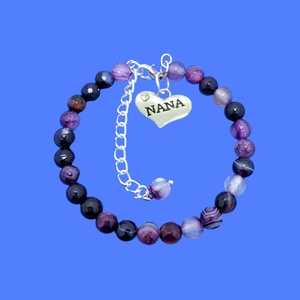 handmade nana natural gemstone charm bracelet (purple agate) shades of purple or custom color
