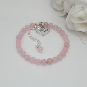 Handmade best friend natural gemstone charm bracelet - rose quartz (pink) or custom color