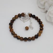 Load image into Gallery viewer, Handmade best friend natural gemstone charm bracelet - tiger&#39;s eye (shades of brown) or custom color