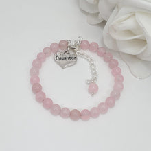 Load image into Gallery viewer, Handmade natural gemstone daughter charm bracelet - rose quartz (pink) or custom color -Daughter Gift - Gift Ideas For Daughter In Law