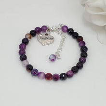Load image into Gallery viewer, Handmade natural gemstone daughter charm bracelet - purple agate (shades of purple) or custom color -Daughter Gift - Gift Ideas For Daughter In Law
