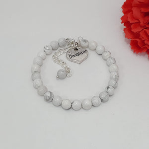 Handmade natural gemstone daughter charm bracelet - white howlite (shades of white and grey) or custom color -Daughter Gift - Gift Ideas For Daughter In Law